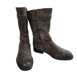 Born Erie Suede Leather Buckle Zip Moto distressed Boots Women's Size 10M Brown